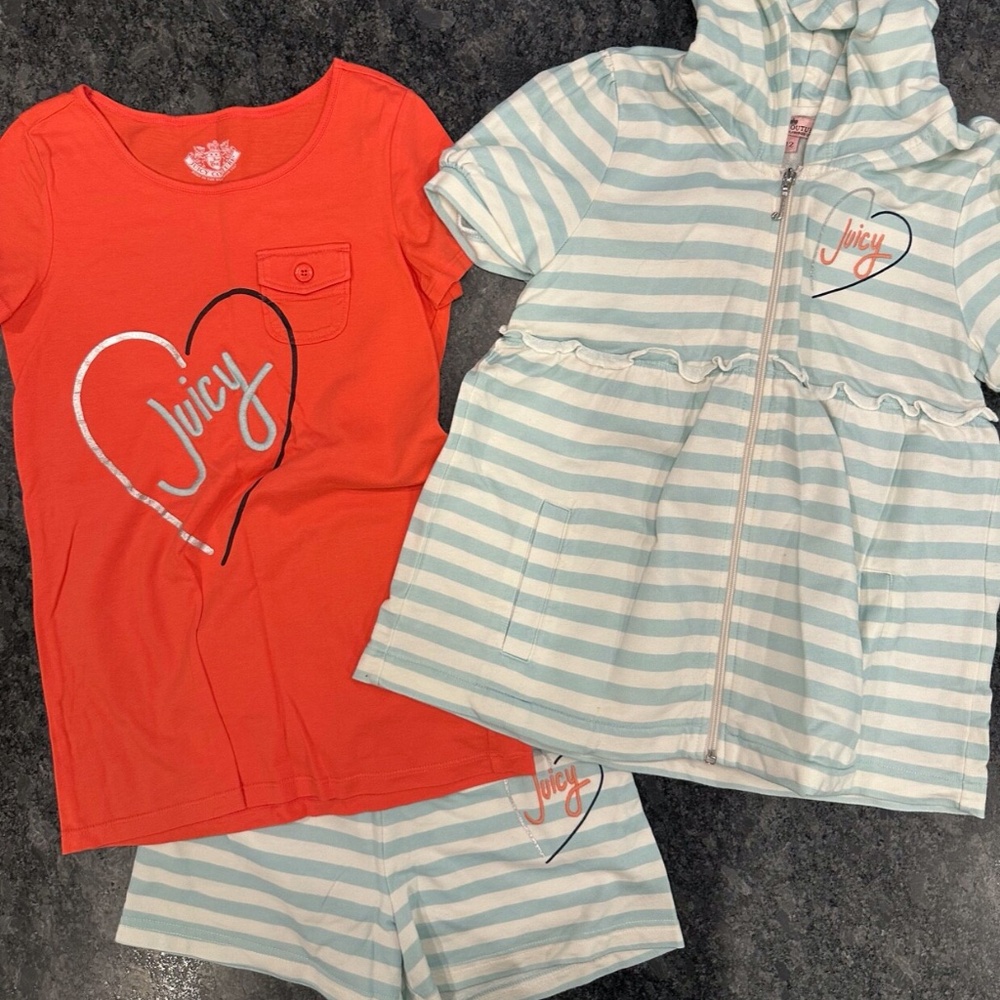 Girls Juicy Couture Matching Set - Short Sleeve Jacket, Tshirt, Shorts